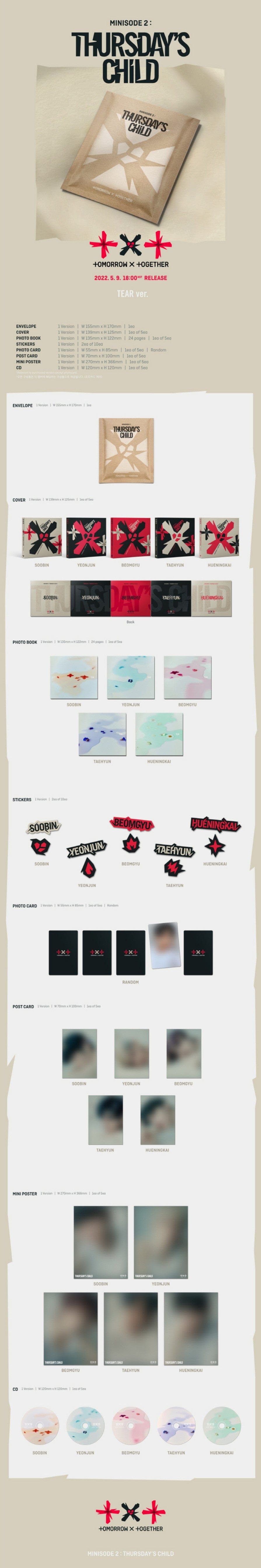 Korea Pop Store TOMORROW X TOGETHER (TXT) - MINISODE 2: THURSDAY'S CHILD (4TH MINI ALBUM) TEAR VER. Kawaii Gifts 8809848753985