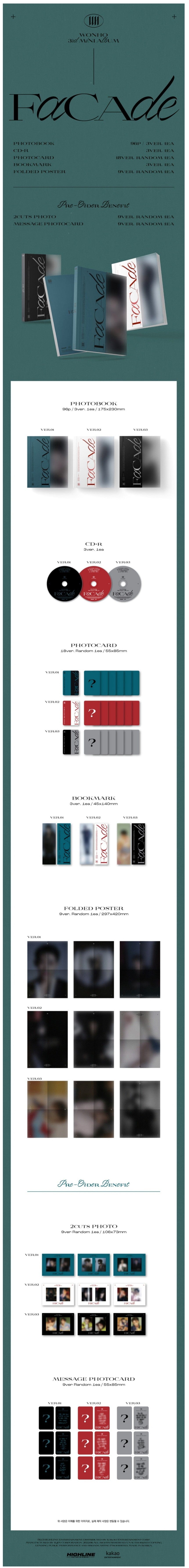 Korea Pop Store WONHO - FACADE (3RD MINI ALBUM) Kawaii Gifts 8804775251740