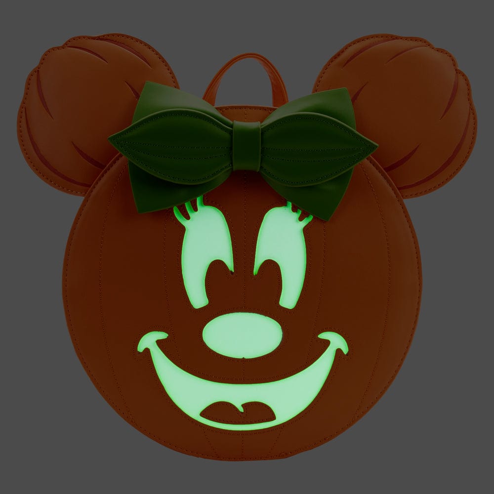disney parks minnie mouse halloween mini loungefly backpack Disney: Glow Face Pumpkin Minnie Loungefly Mini Backpack