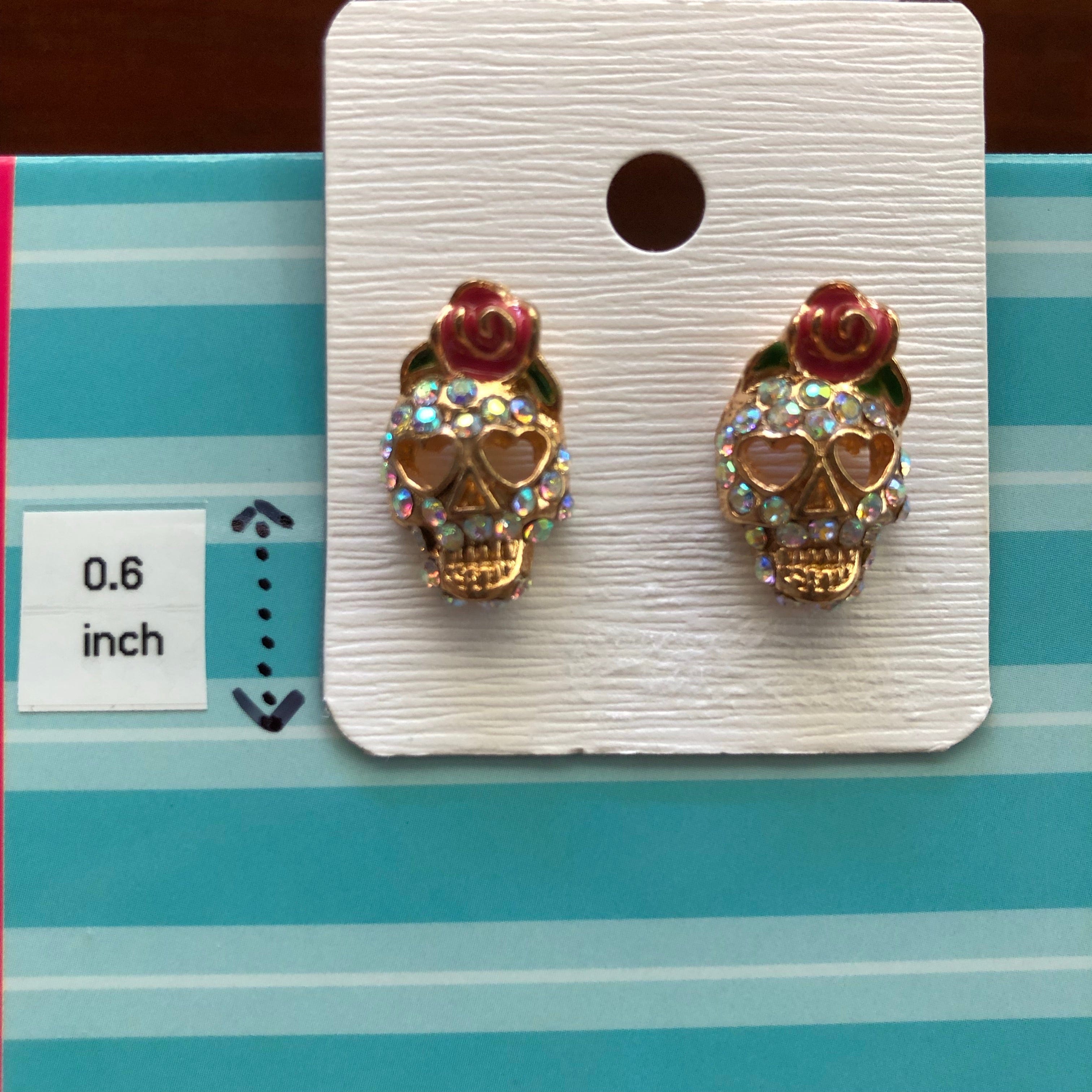 Macaron Crystal Skull Stud Earrings Kawaii Gifts 34587364