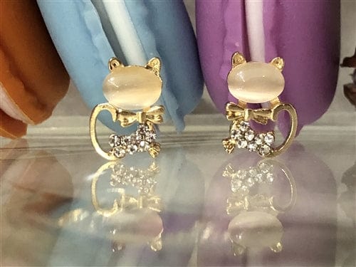 Petite Crystal & Stone Kitty Earrings: White Or Pink Kitty