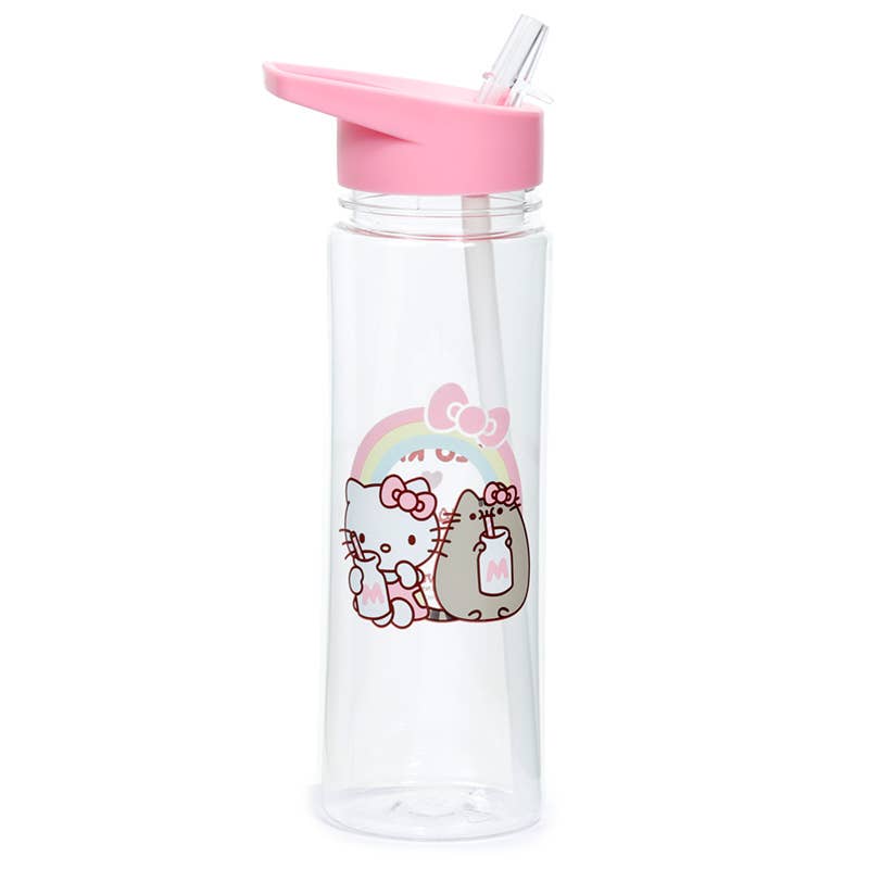 Puckator Ltd Hello Kitty X Pusheen Shatterproof Water Bottle with Pop-up Straw Kawaii Gifts