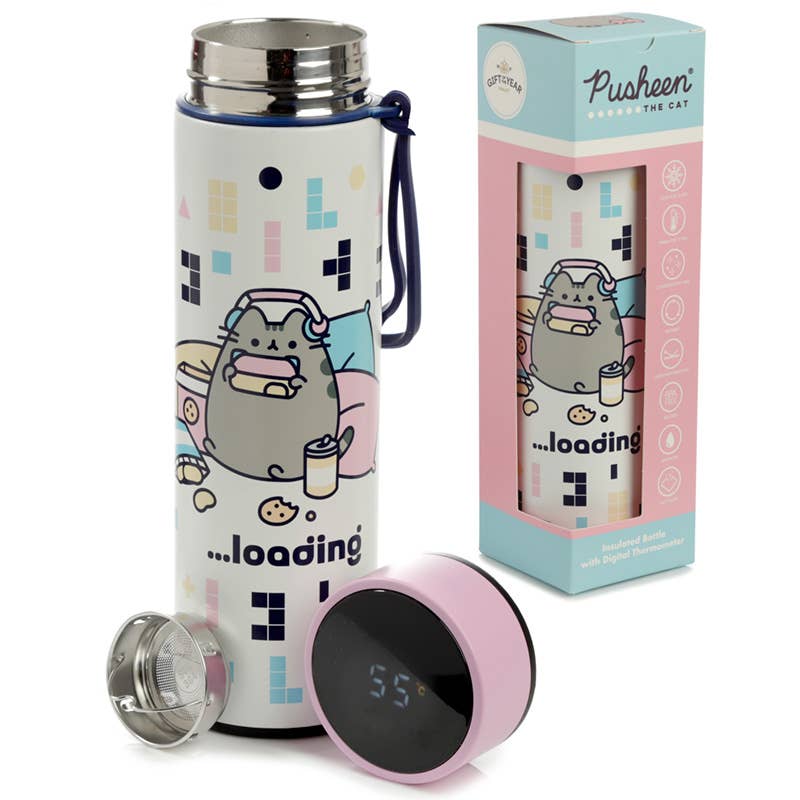 Puckator Ltd Pusheen Cat Gaming Thermal Bottle Digital Thermometer 450ml Kawaii Gifts 5055071769856