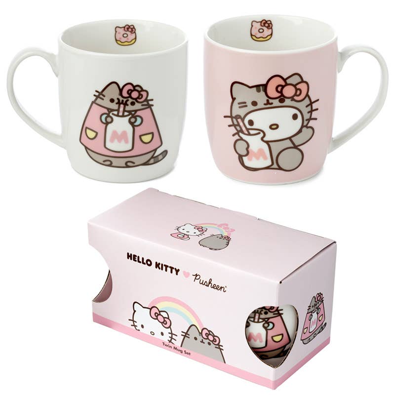 Puckator Ltd Hello Kitty X Pusheen Set of 2 Porcelain Mugs Kawaii Gifts
