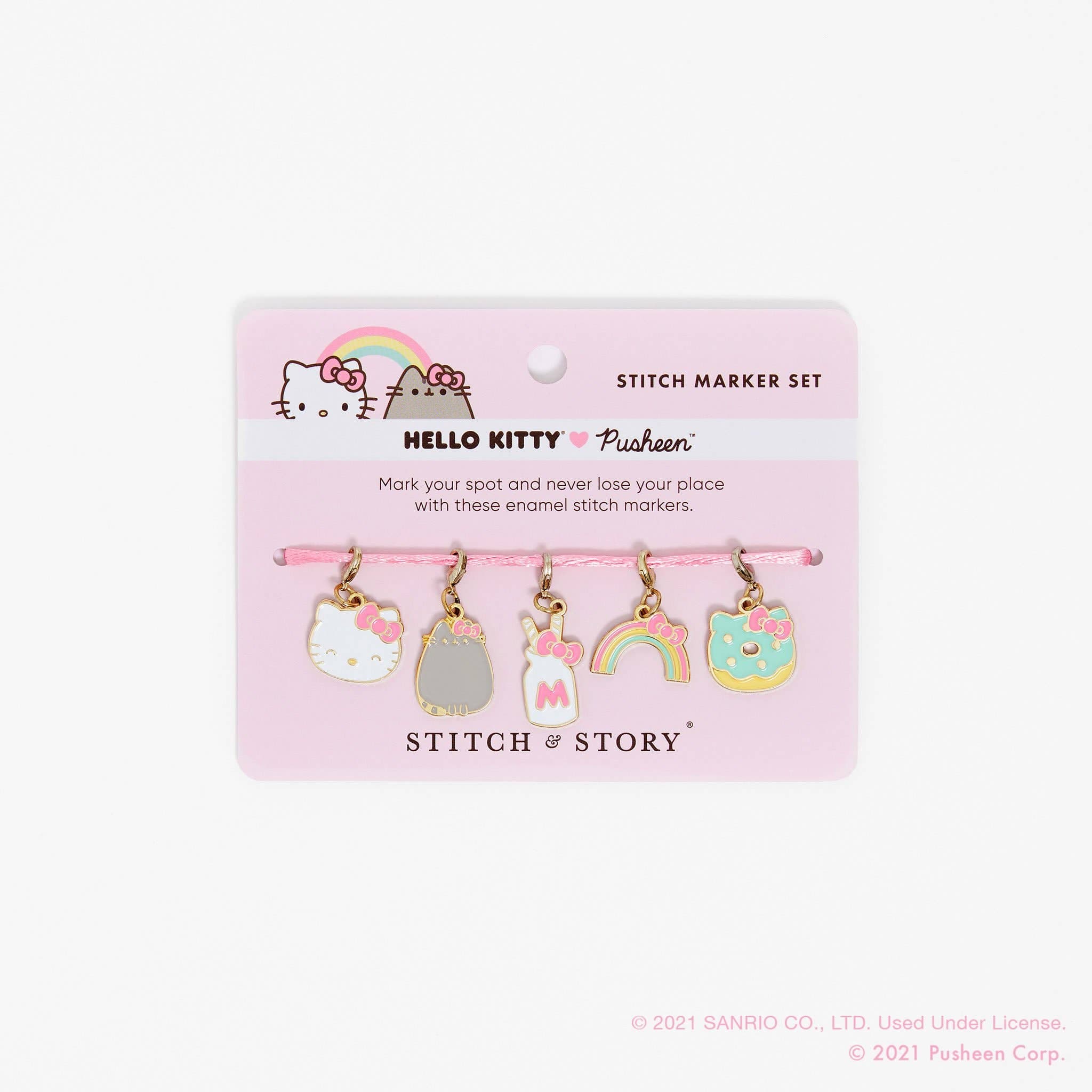 Stitch & Story Hello Kitty x Pusheen: Enamel Charm & Stitch Markers (Set of 5 Charms) Kawaii Gifts 5060779006417
