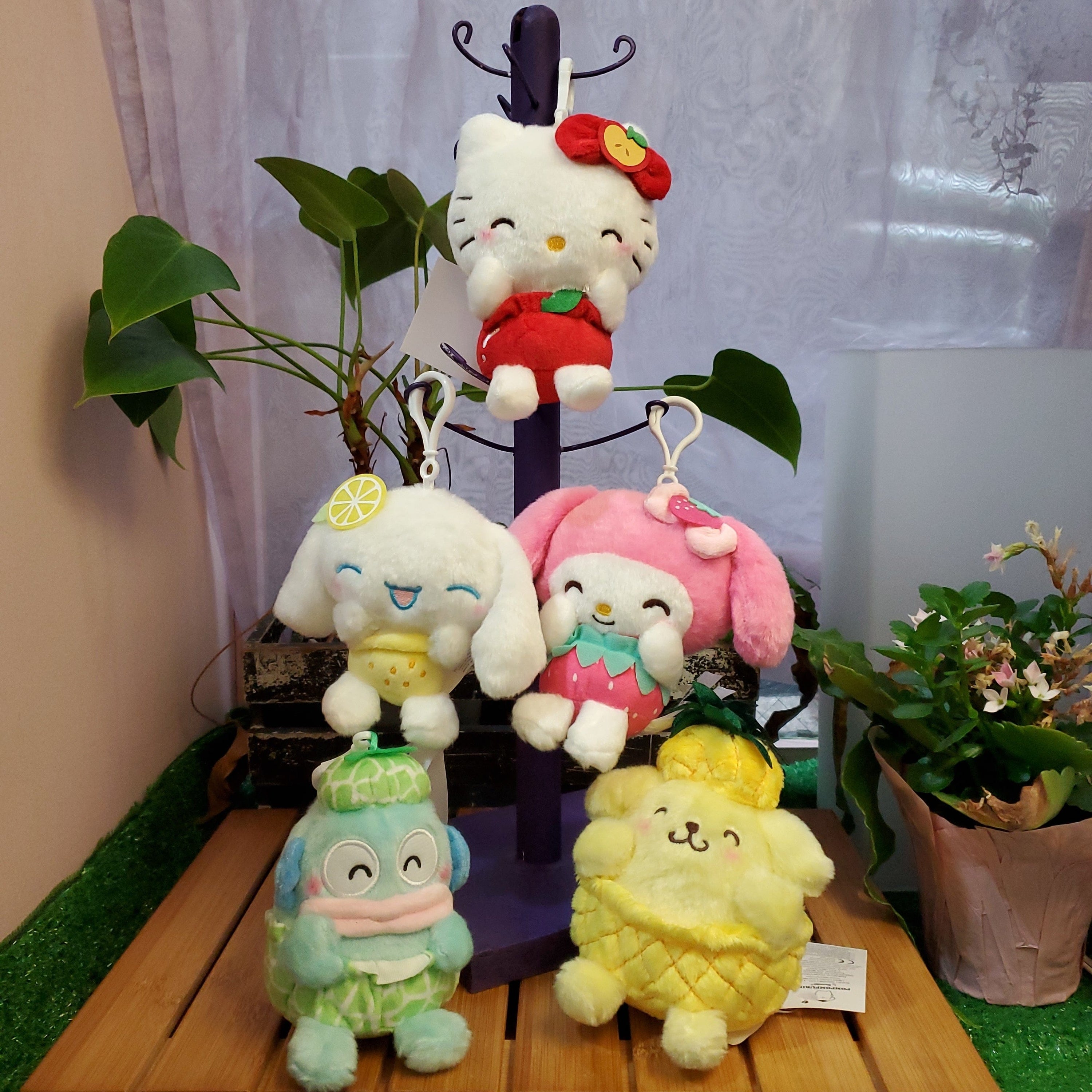 Weactive Sanrio Fruity Summer 5" PLUSH Mascot with Clips: Hello Kitty, My Melody, Cinnamoroll, Pompompurin, Hangyodon Kawaii Gifts