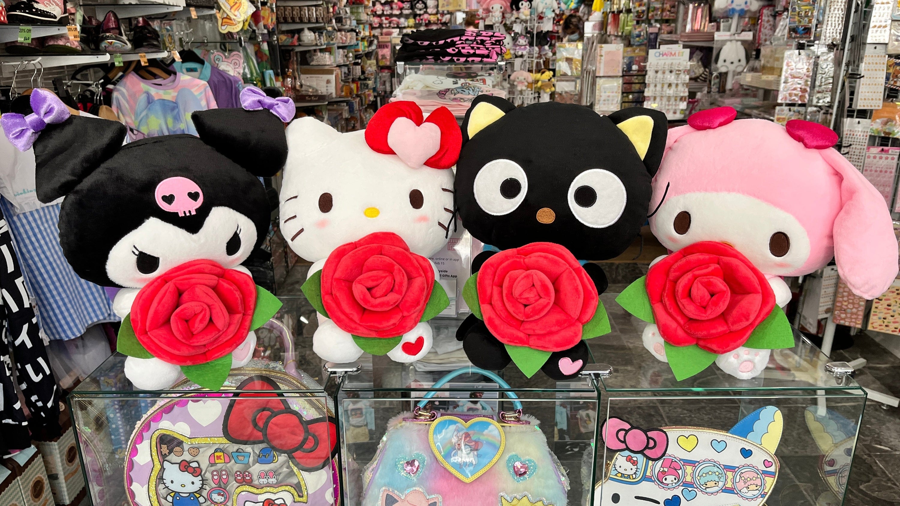 Weactive Sanrio Friends 12" Rose & Heart Plushies: Chococat, My Melody, Kuromi, Hello Kitty Kawaii Gifts